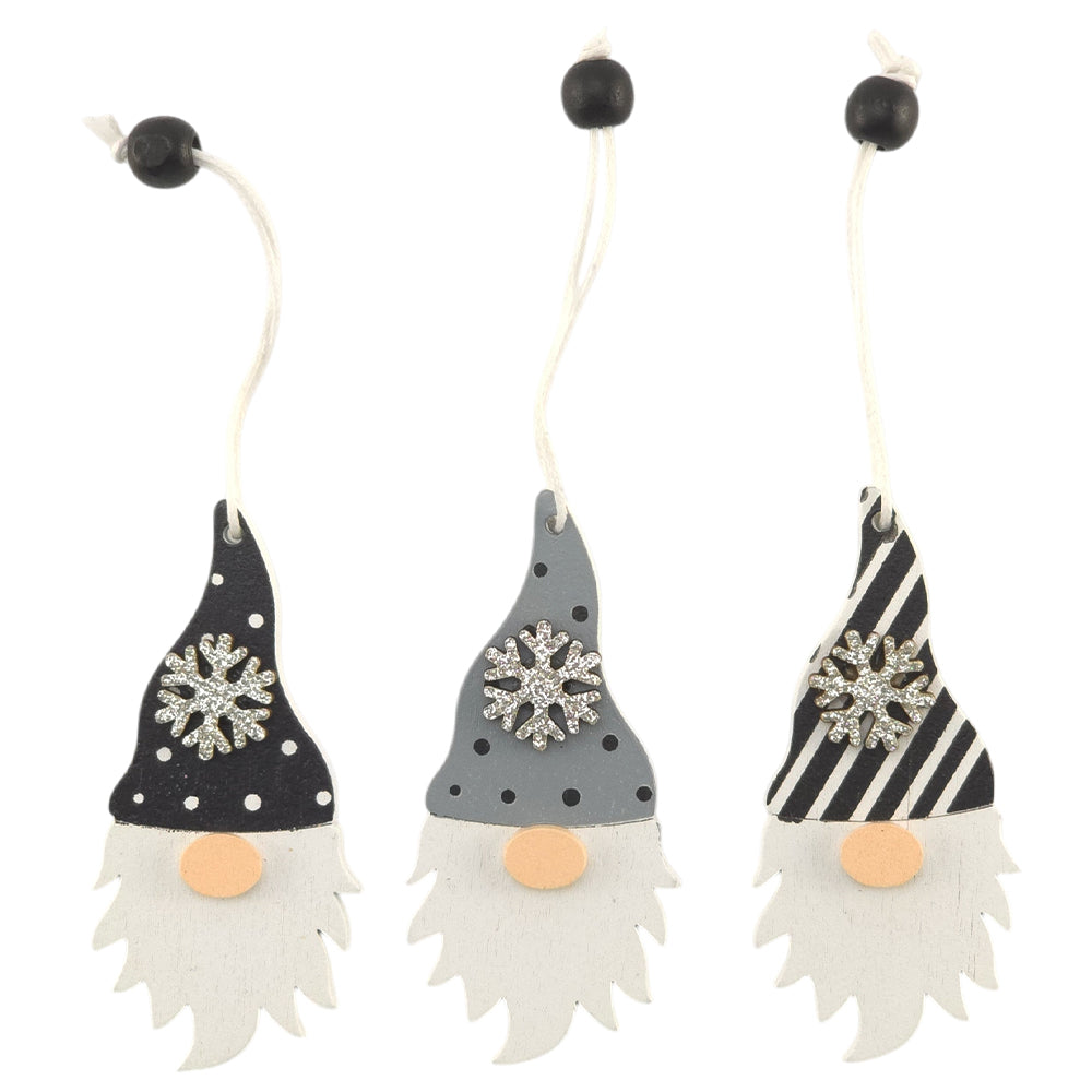 Monochrome Wooden Hanging Gonk Ornament | Single | 8cm Tall | Cracker Filler