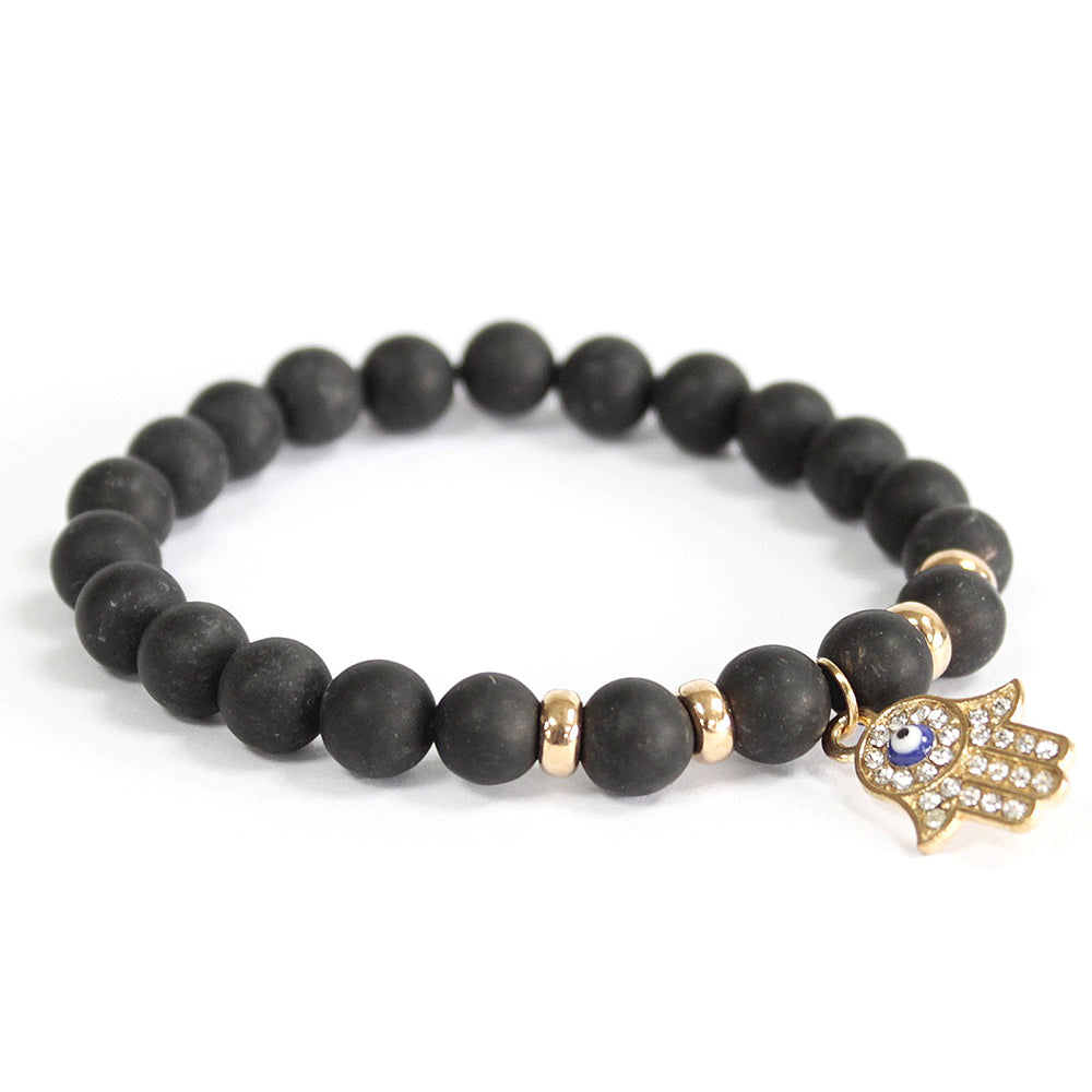 The Hamsa & Black Agate | Gemstone Bracelet | Grounding | Mini Cracker Filler