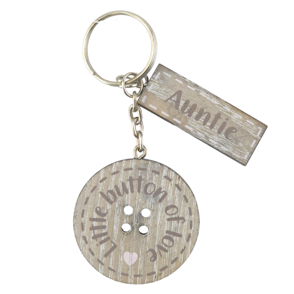 Auntie | Mini Button of Love | Wooden Keyring | Mini Gift | Cracker Filler