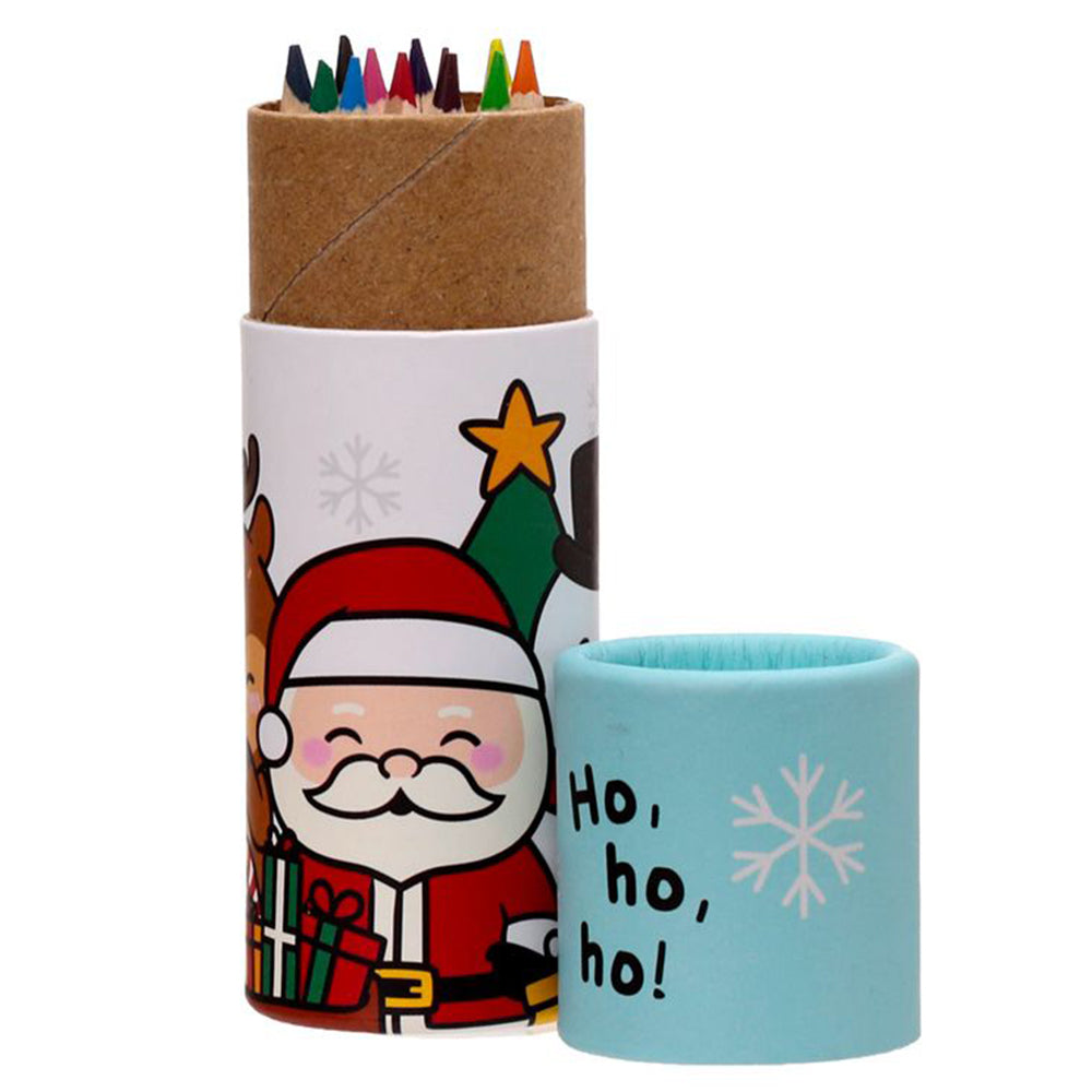 Christmas Festive Friends | Tube of Pencil Crayons for Kids | Little Gift | Cracker Filler