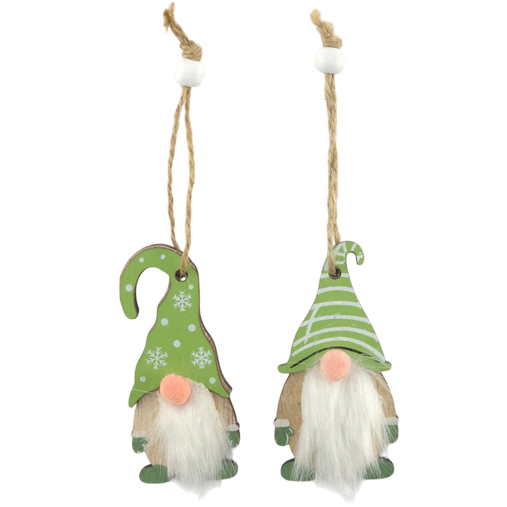 Green Wooden Hanging Gonk Ornament | Single | 8cm Tall | Mini Cracker Gift
