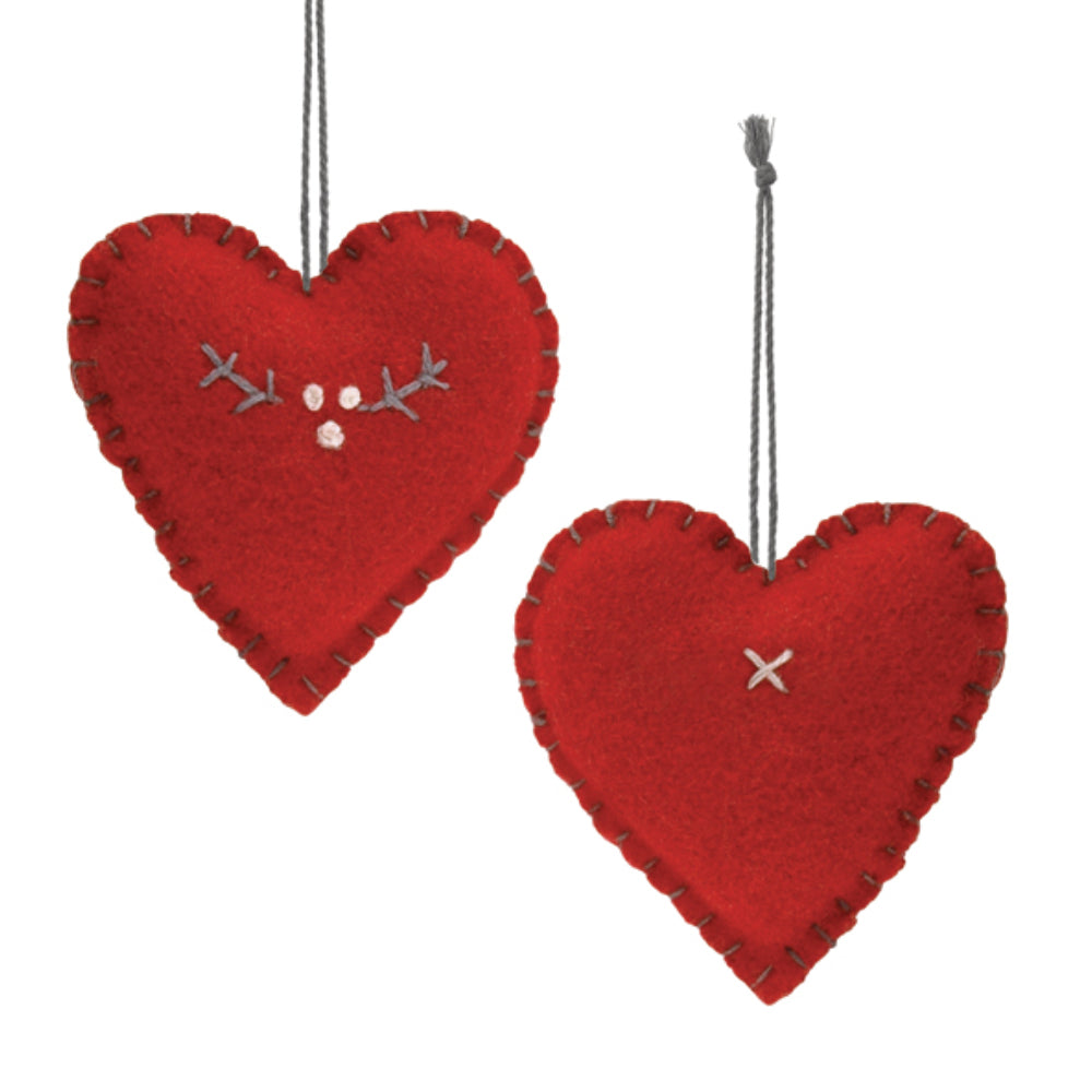 Red Felt Hanging Heart Christmas Home Decoration - Small 4cm | Mini Cracker Gift