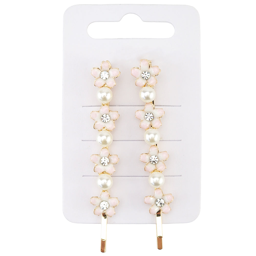 Pretty Floral and Pearl Hair Slides for Ladies | Two Pack | Mini Cracker Filler