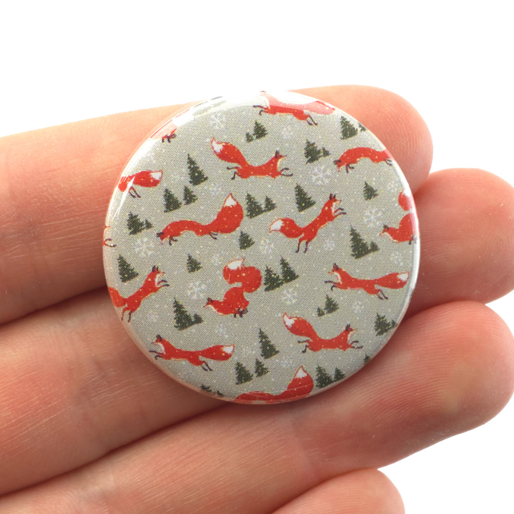 Christmas Fox | 38mm Button Pin Badge | Mini Gift | Cracker Filler