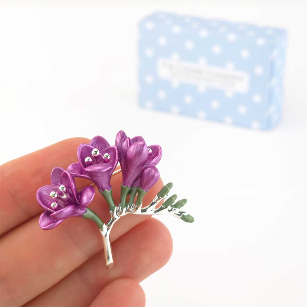 Pearlescent Purple Freesia Brooch | 4.5cm Wide | Mini Gift | Cracker Filler