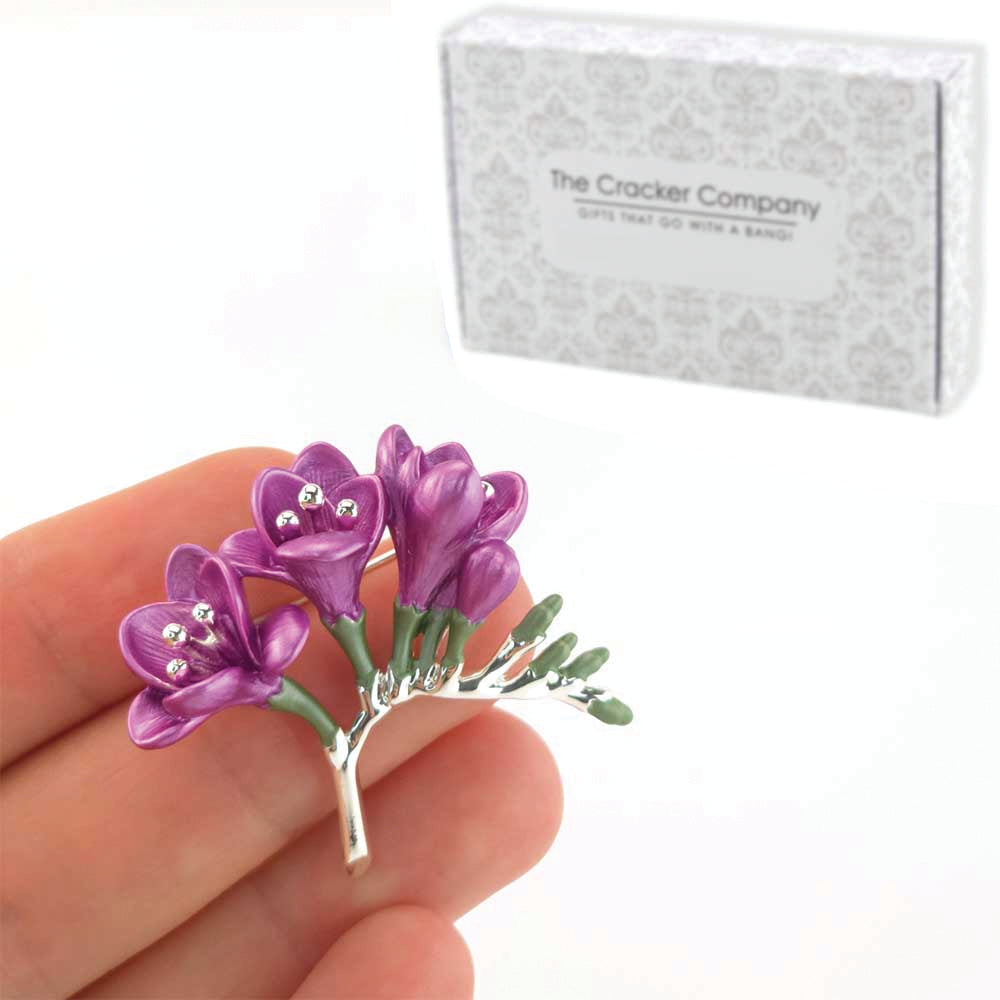 Pearlescent Purple Silver Plated Freesia Brooch | Little Gift | Cracker Filler
