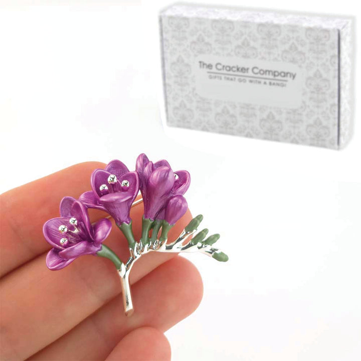 Pearlescent Purple Silver Plated Freesia Brooch | Little Gift | Cracker Filler
