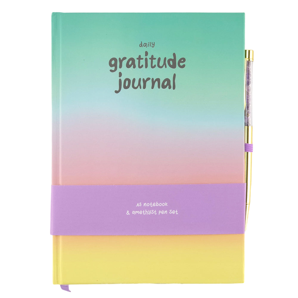 Pastel Daily Gratitude Journal with Amethyst Filled Pen | Wellbeing Gift