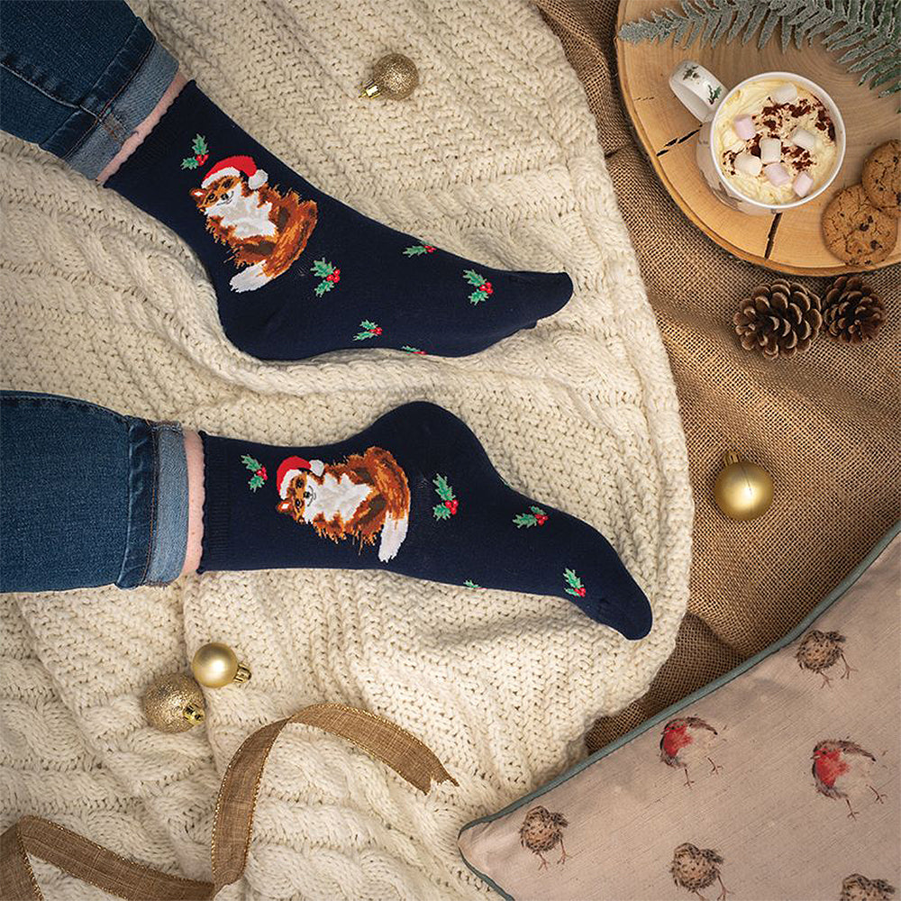 Festive Fox | Ladies Supersoft Bamboo Socks | One Size | Wrendale Designs