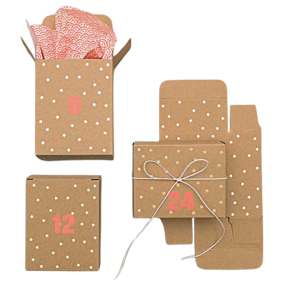 24 Advent Calendar Boxes | 4 x 8 x 10cm | Just Add Numbers  | Choice of Designs