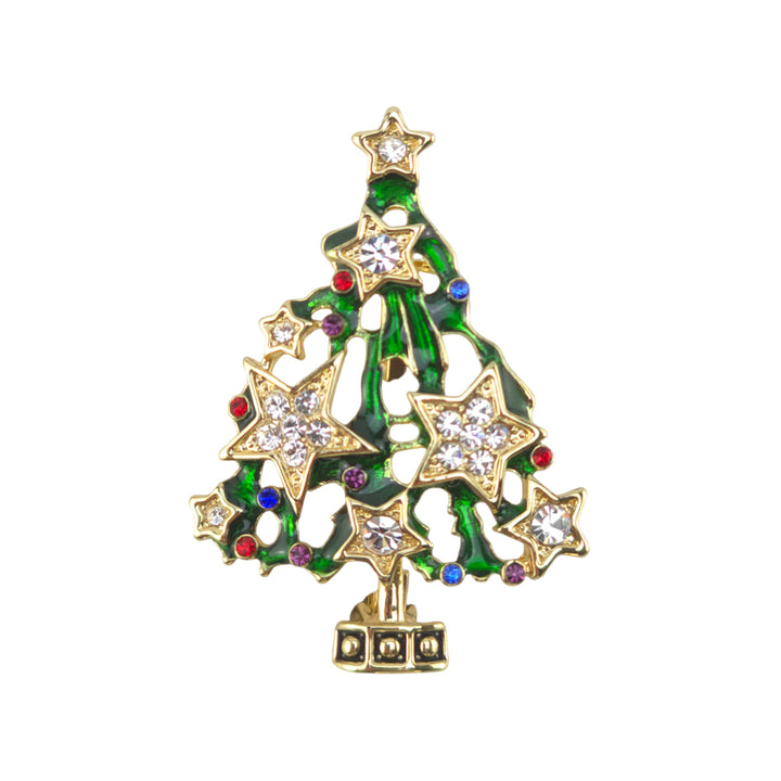 Jewelled Christmas Tree Brooch | 3.5cm Tall | Little Gift for Ladies | Cracker Filler