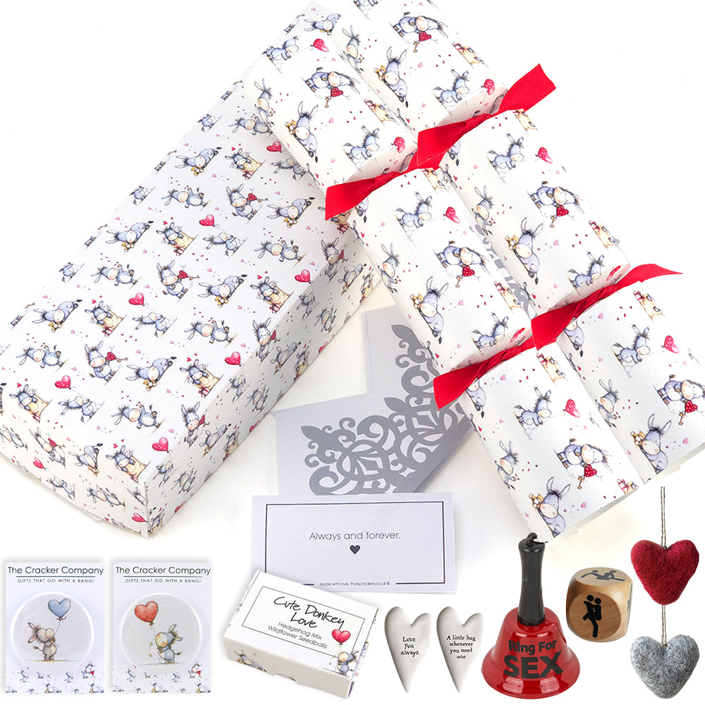 Cute Donkey Love | Pair of Filled Valentine's Day Crackers | Choice of Gifts