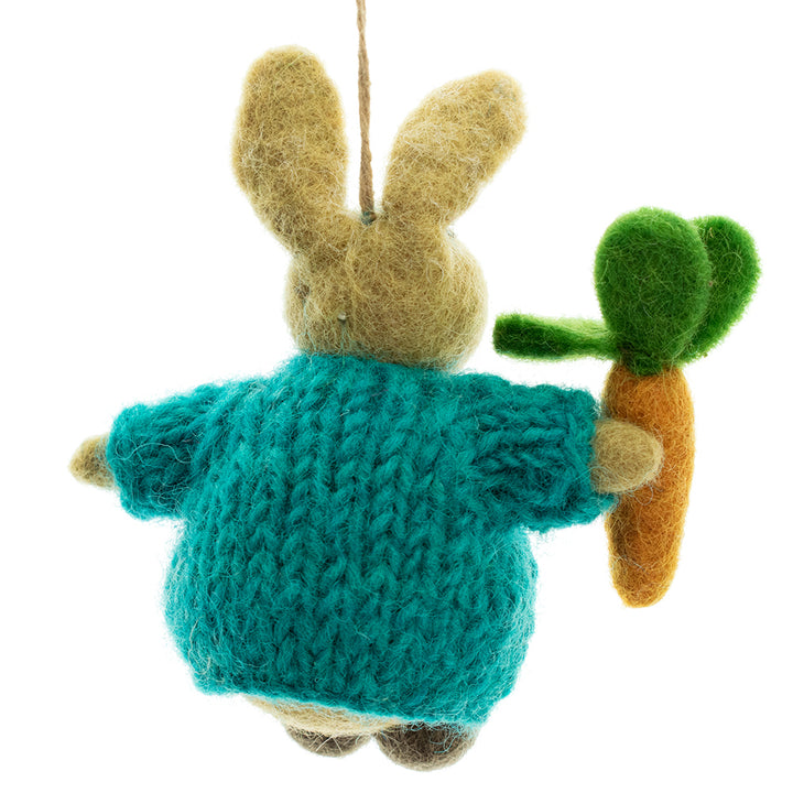 10cm Felted Rabbit in Cardigan | Is it Peter Rabbit? | Easter Tree Decoration | Fairtrade Felt