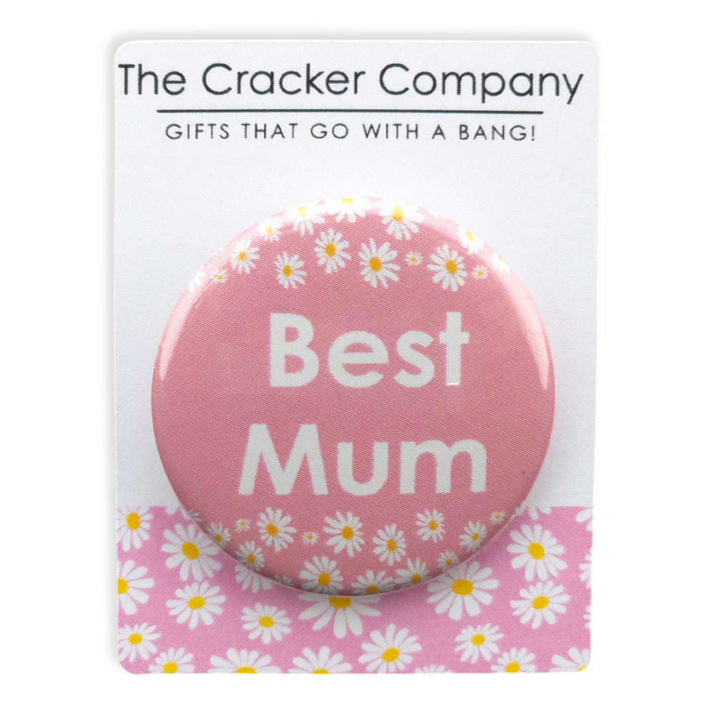 Best Mum | 38mm Button Pin Badge | Little Gift | Cracker Filler | Pink Daisy