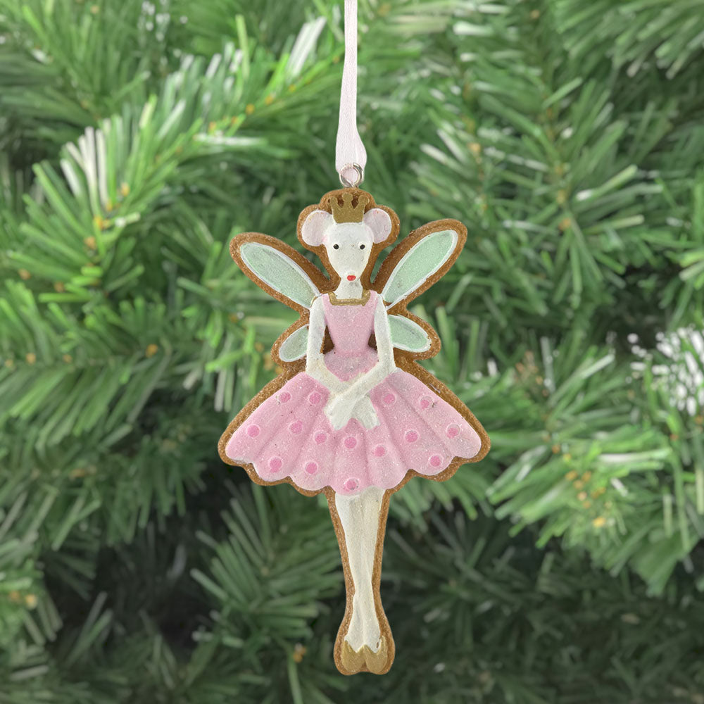 Pink | Gingerbread Ballet Mouse | 9cm Christmas Tree Ornament | Gisela Graham