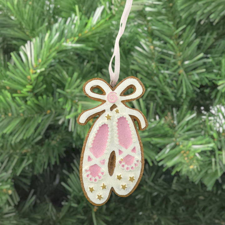 White | Gingerbread Ballet Shoes | 8cm Christmas Tree Ornament | Gisela Graham