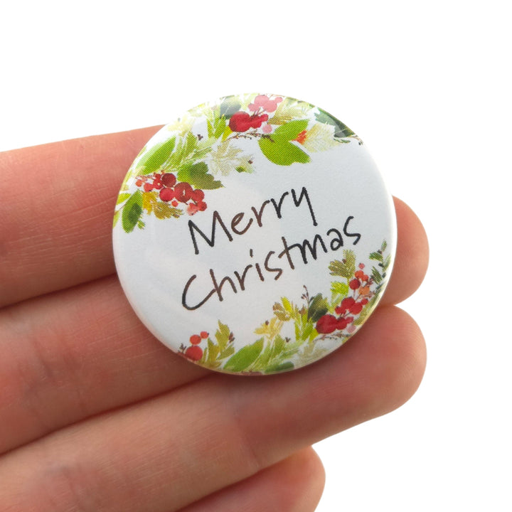 Watercolour Berries | Merry Christmas | 38mm Badge | Mini Gift | Cracker Filler