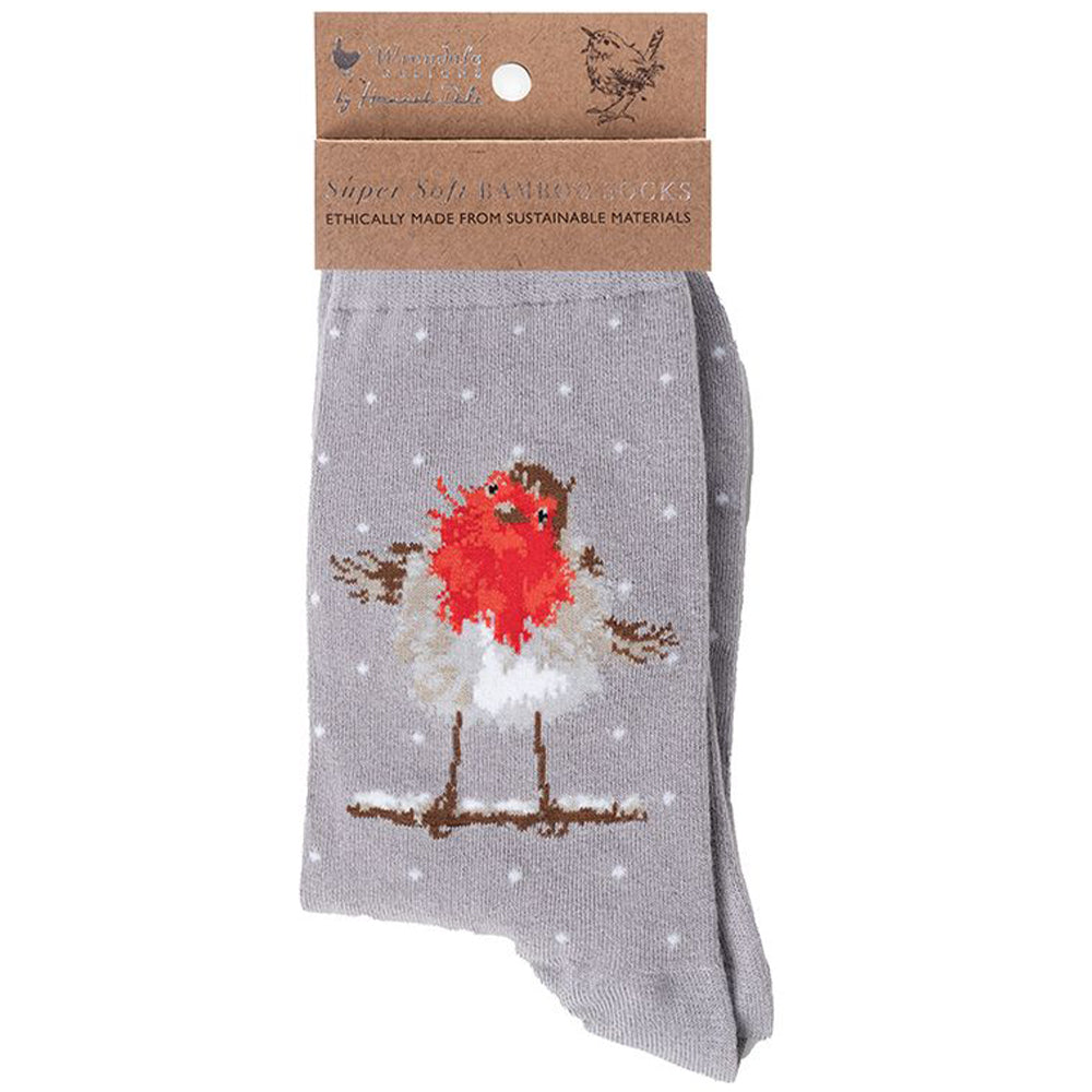 Festive Robin | Ladies Supersoft Bamboo Socks | One Size | Wrendale Designs