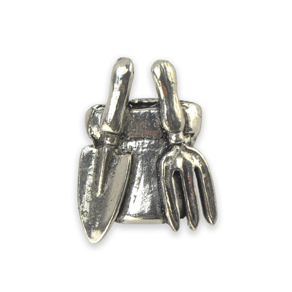 Plant Pot &amp; Tools | English Pewter Pin Badge | Little Gift | Cracker Filler