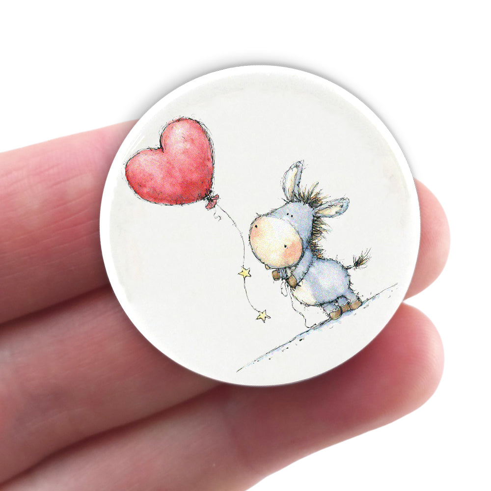 Cute Donkey Love | 38mm Button Pin Badge | Little Valentines Cracker Filler