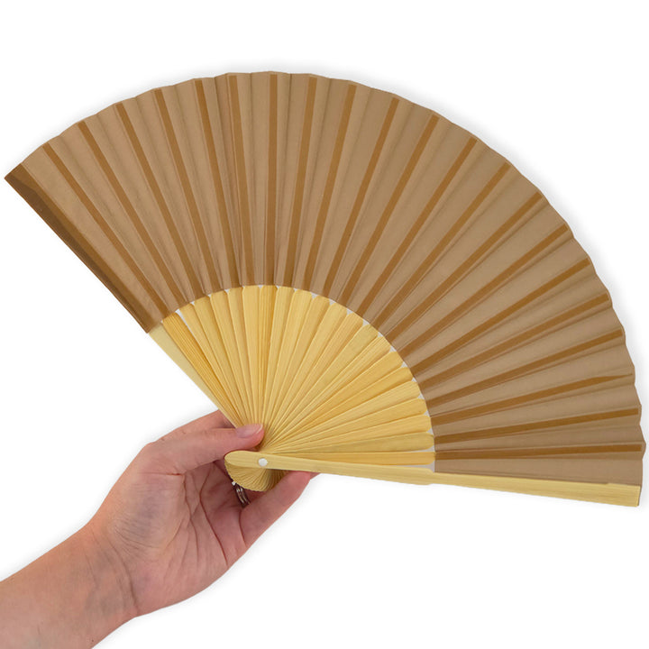 Bamboo &amp; Natural Colour Fabric Fan | Single | 21cm Long | Little Gift