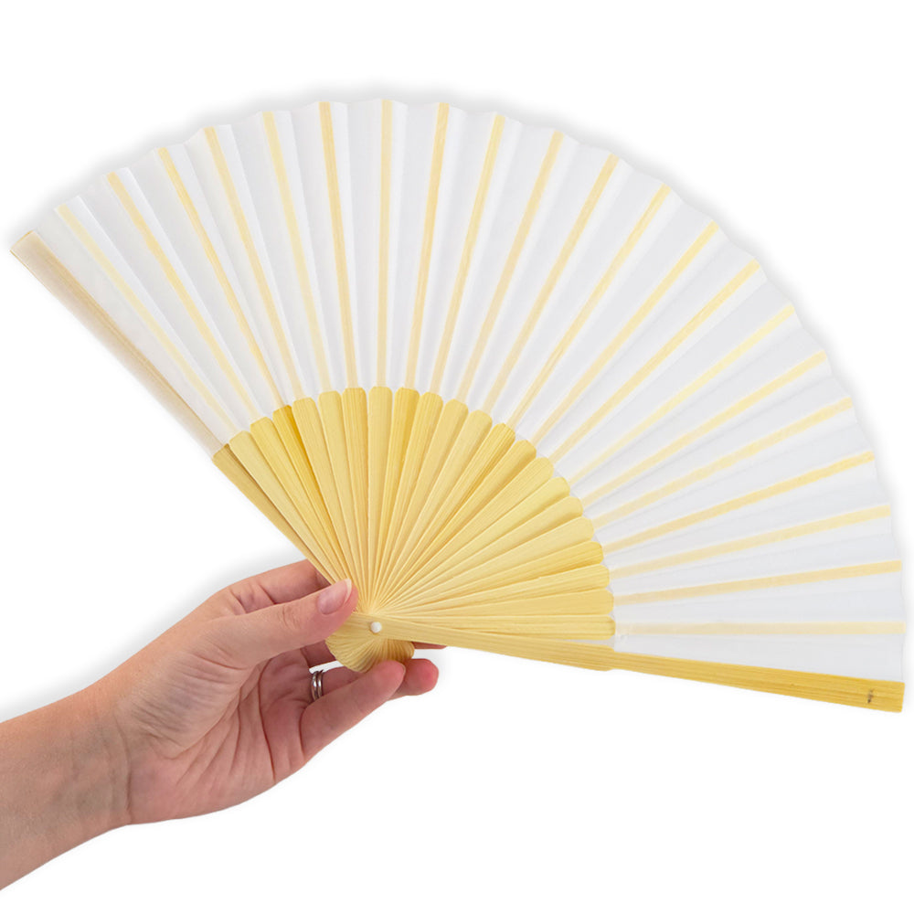 Bamboo & White Fabric Fan | 21cm Long | Little Gift