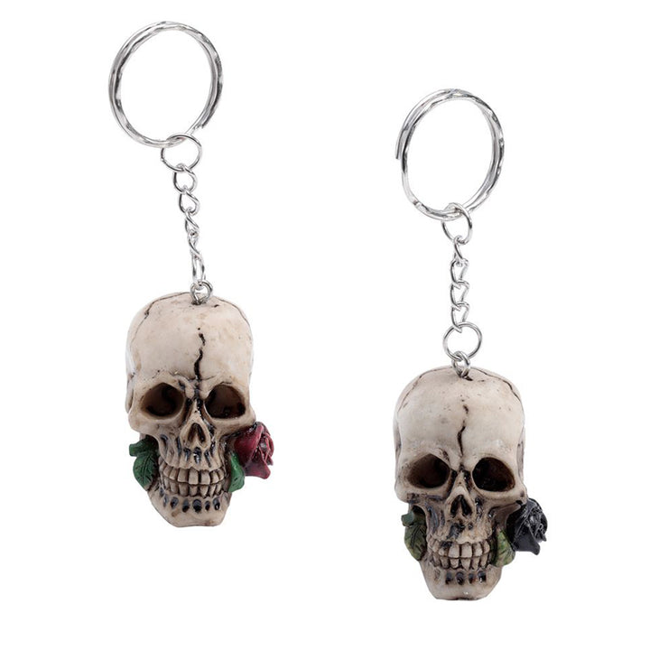 Skulls and Roses Resin Keyring | Gothic | Single | Mini Gift | Cracker Filler