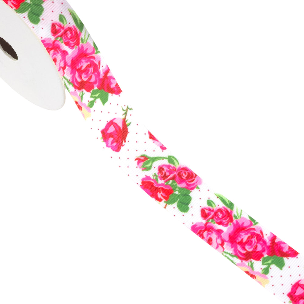 Rose Bouquet | Black or White Background | 25mm Grosgrain Ribbon | 10m Reel