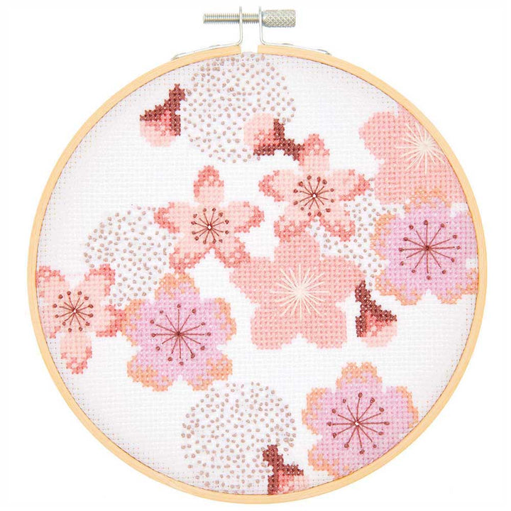 Cherry Blossom Shower | Complete Cross Stitch Kit with Hoop | Sakura