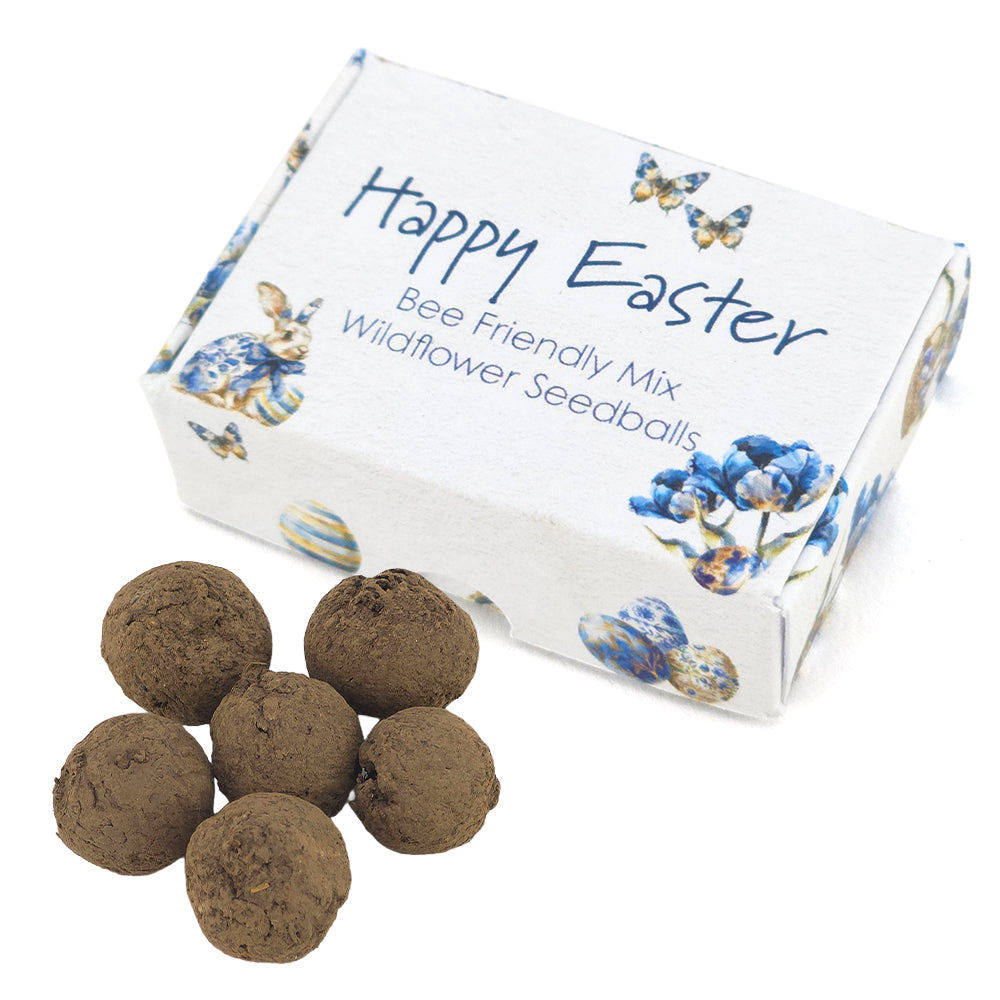 Happy Easter in Blue | 6 Seedball Box | Bee Mix | Cracker Filler | Little Gift