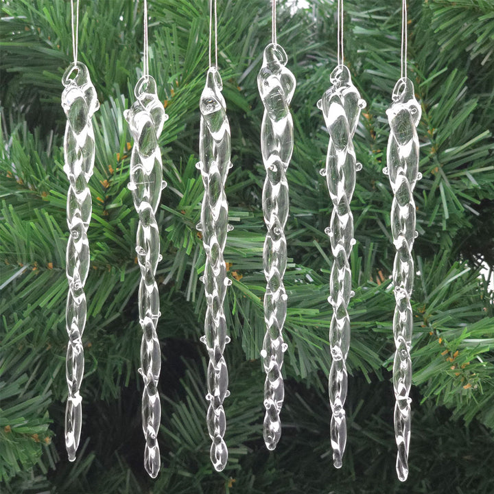 Large Glass Icicles | 16cm Long | Set of 6 | Christmas Tree Decorations