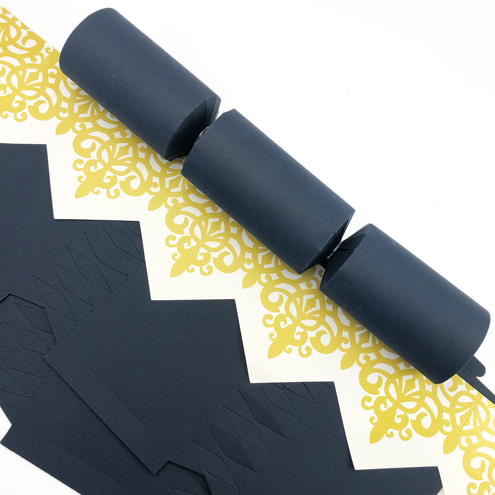 Golden Glitter | Bowfabulous Cracker Making Kit | 4 Standard Navy Blue Crackers