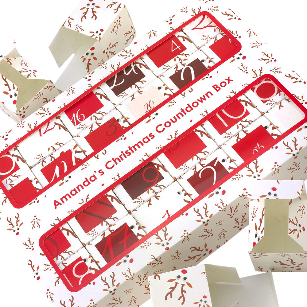 Personalised Advent Calendar Kit | 24 Cubes & Outer Box | Googly Rudolph