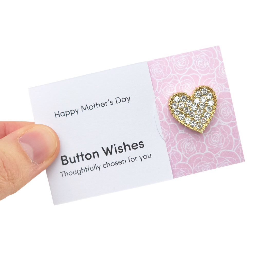 Happy Mother's Day | Diamante Heart | Button Wishes Sew On Token | Mini Gift