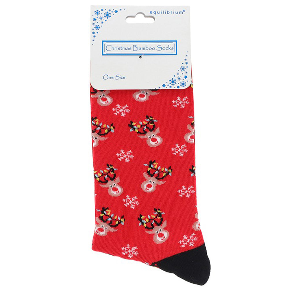 Christmas Rudolph Lights | Luxury Bamboo Socks | Mens | One Size