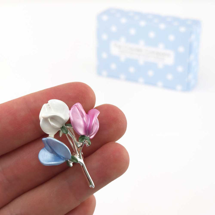 Sweet Pea Bouquet | Silver Tone Brooch | Mini Gift | Cracker Filler