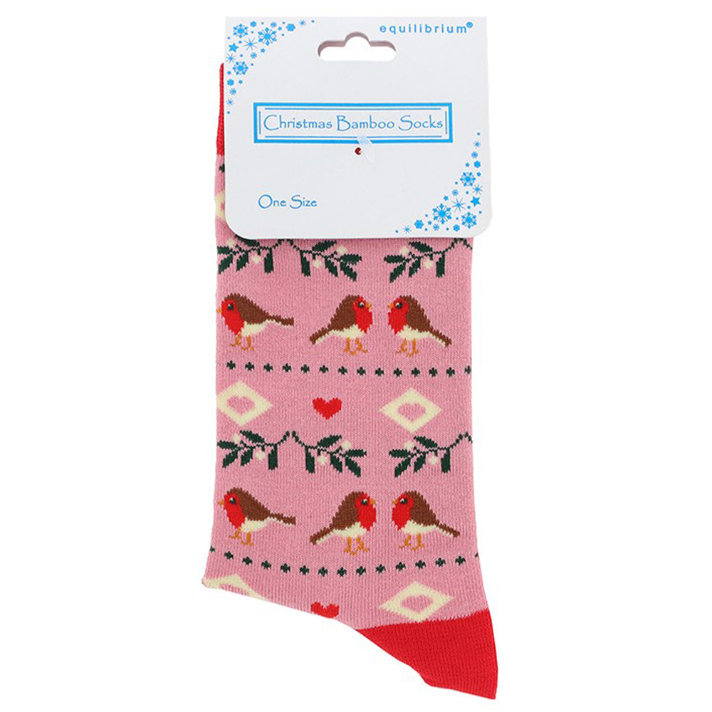 Mistletoe &amp; Christmas Robin | Luxury Bamboo Socks | Ladies | One Size