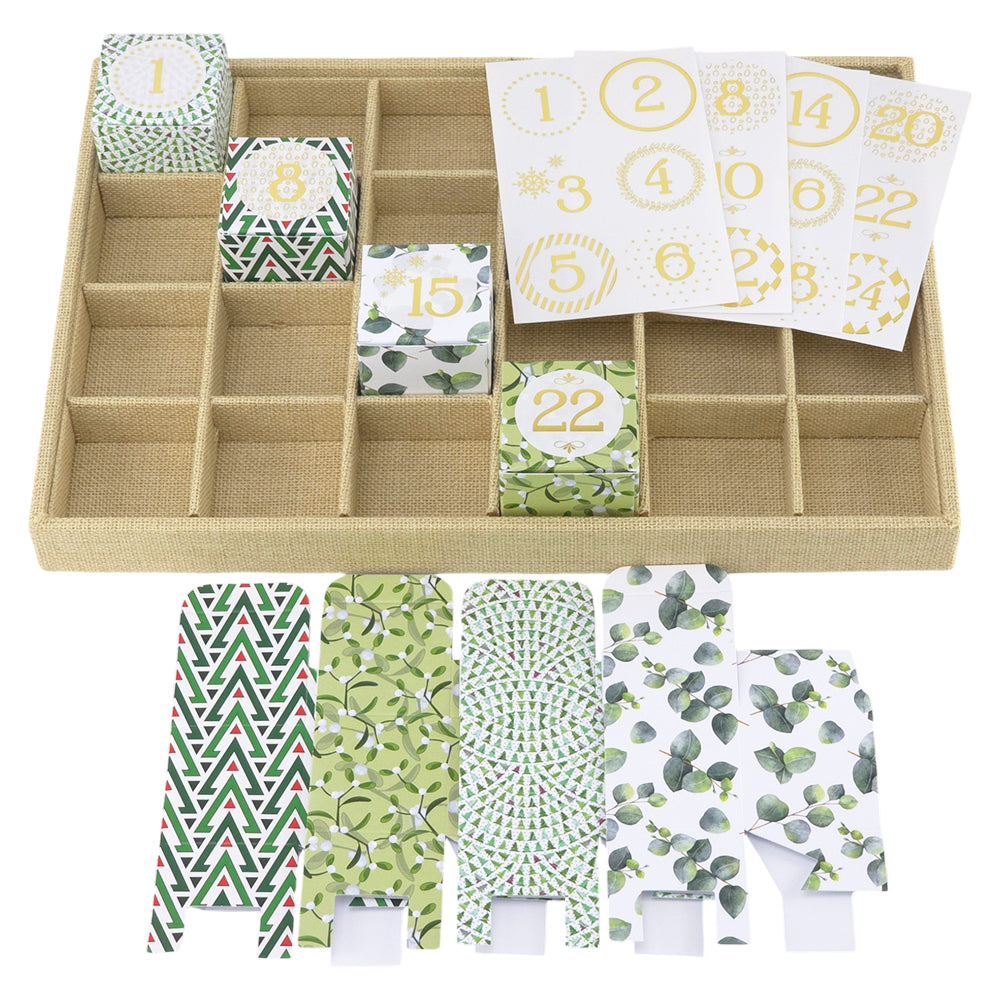 The Green Collection | 24 Christmas Advent Cubes, Numbers & Tray | Ready to Fill