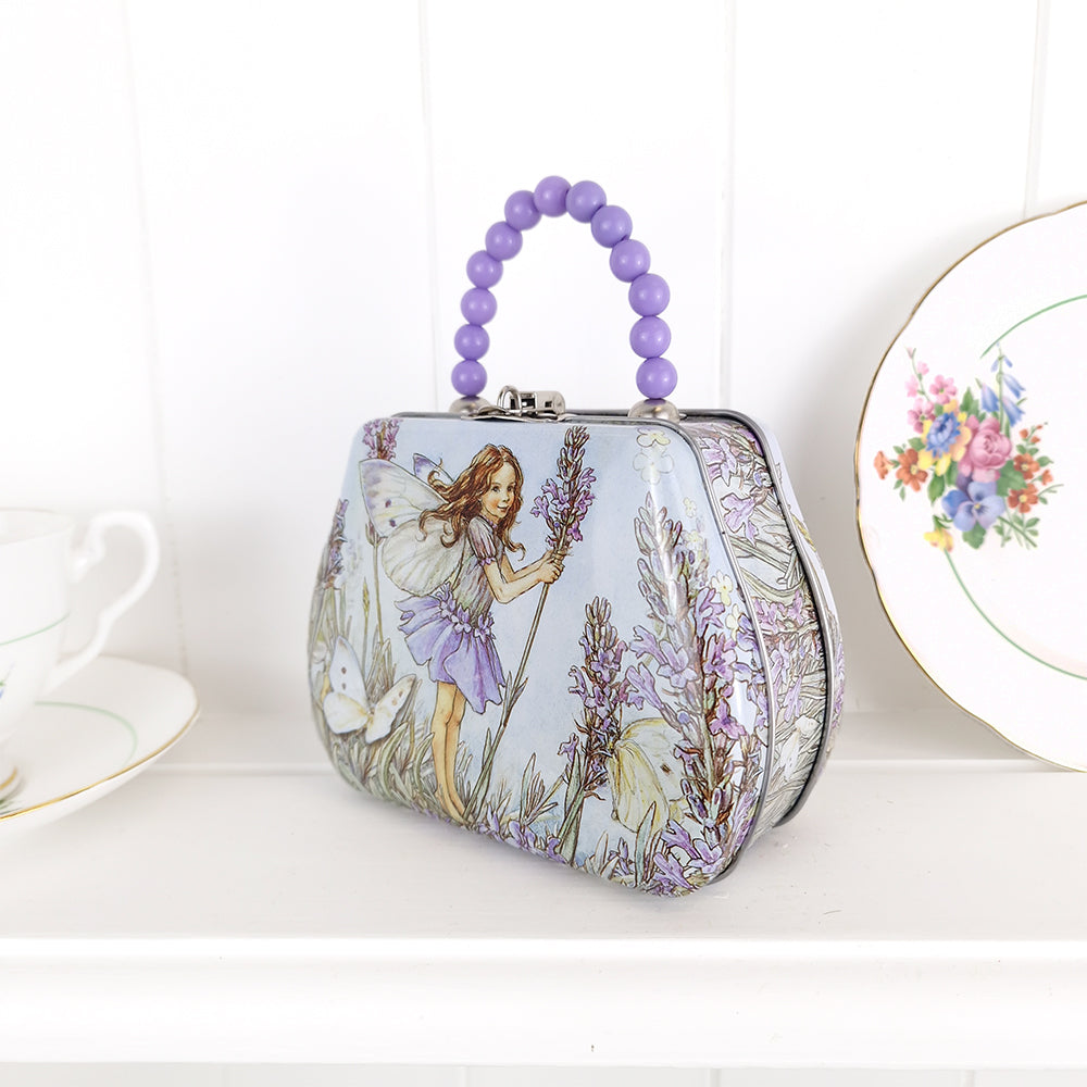 Purple Flower Fairies Handbag Tin with Beaded Handle | Gorgeous Gift | 13cm Wide