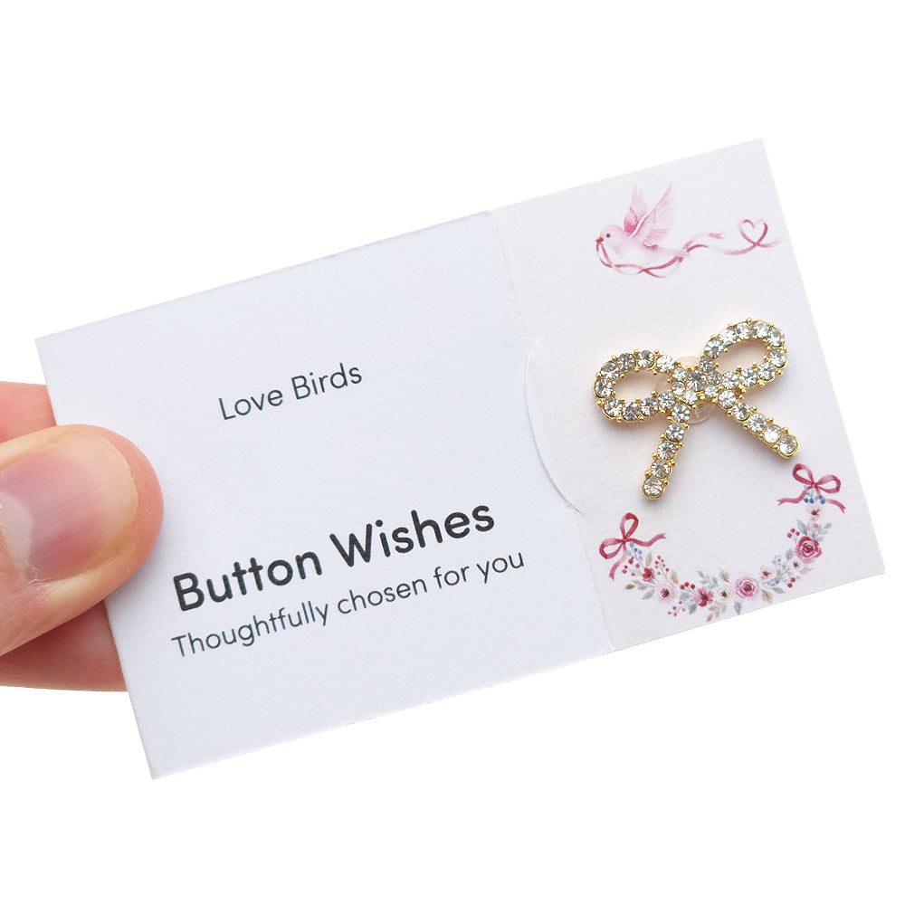 Love Birds | Diamante Button Wishes Sew On Token | Valentines Cracker Filler