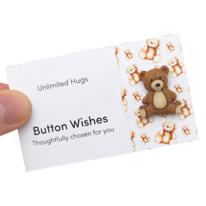 Unlimited Hugs | Teddy Bear | Button Wishes Sew On Token | Cracker Filler