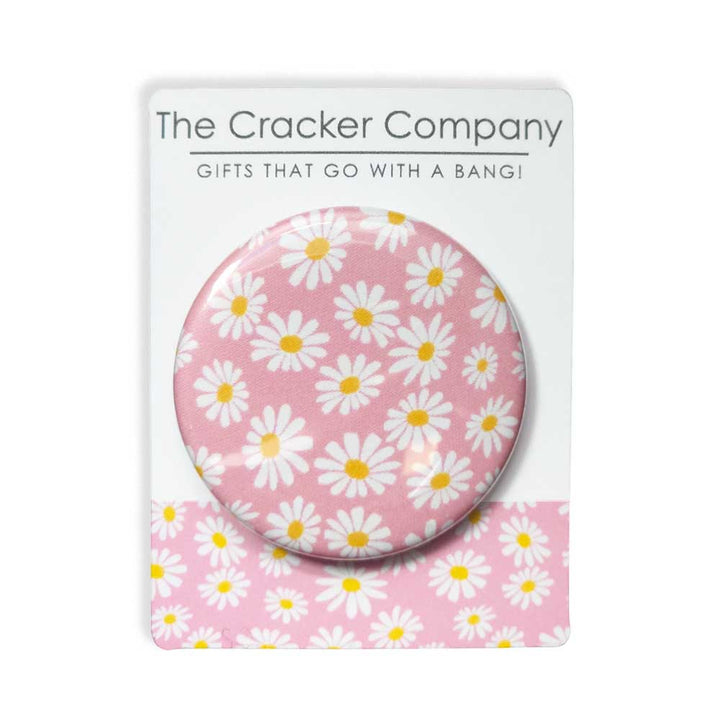 Daisy on a Pink Background | 38mm Button Pin Badge | Mini Gift | Cracker Filler