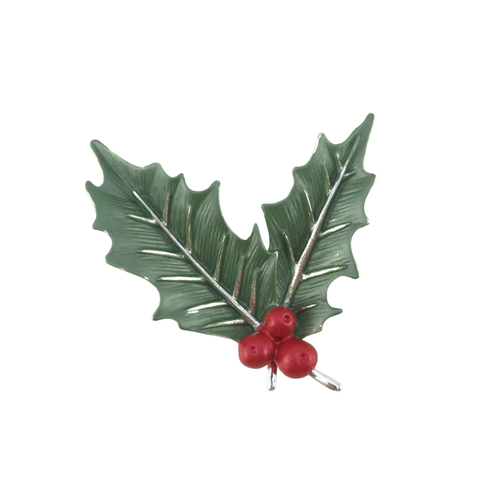 Holly and Berries Christmas Brooch | 3.5cm Tall | Little Gift for Ladies | Cracker Filler