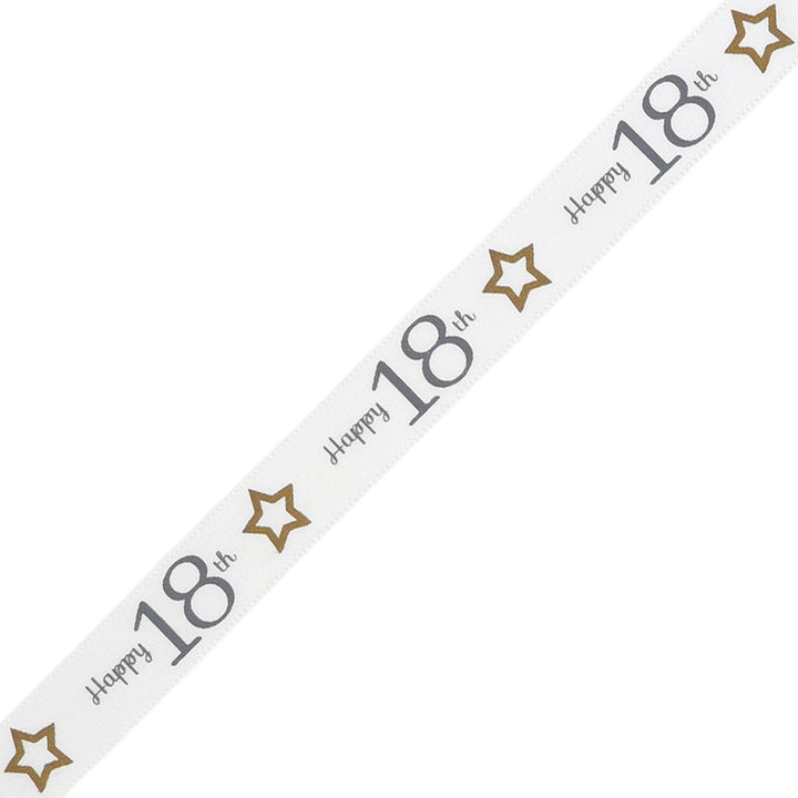 Milestone Birthday | White, Silver & Gold Satin Ribbon | 16mm Wide | 4m Long