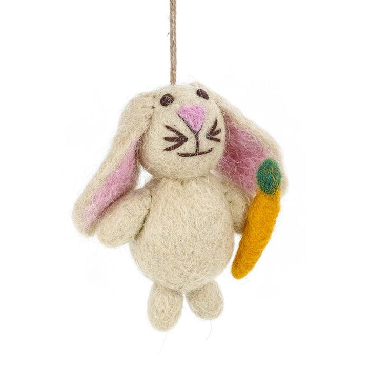 3 Hand Felted Easter Bunny Rabbits | Hanging Easter Tree Decoration | Fairtrade Felt