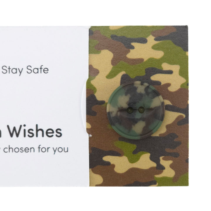 Always Stay Safe | Camouflage | Button Wishes Sew On Token | Cracker Filler