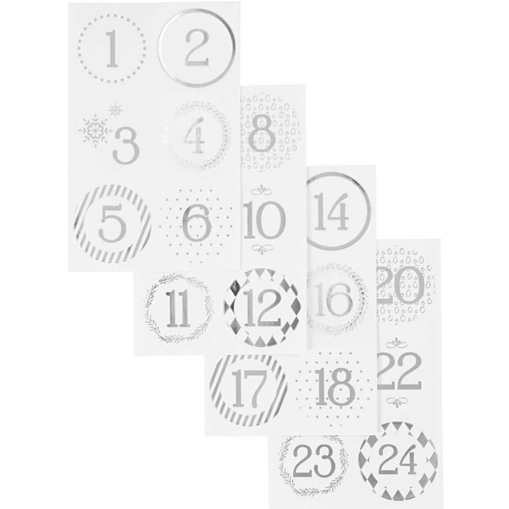 Metallic Silver Scandinavian Style Christmas Advent Number Stickers