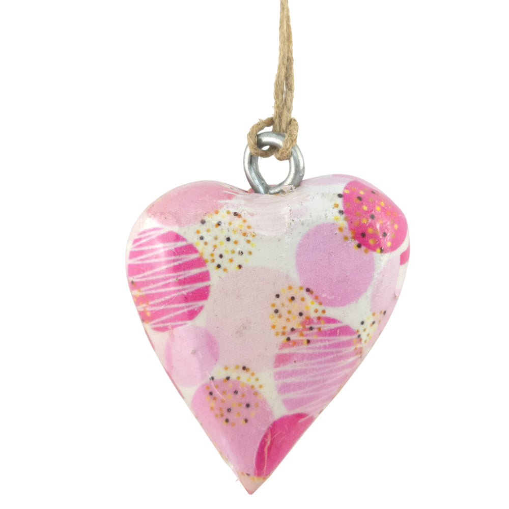 Pink Spotty Heart Wooden Hanging Ornament | 4cm | Little Gift | Cracker Filler