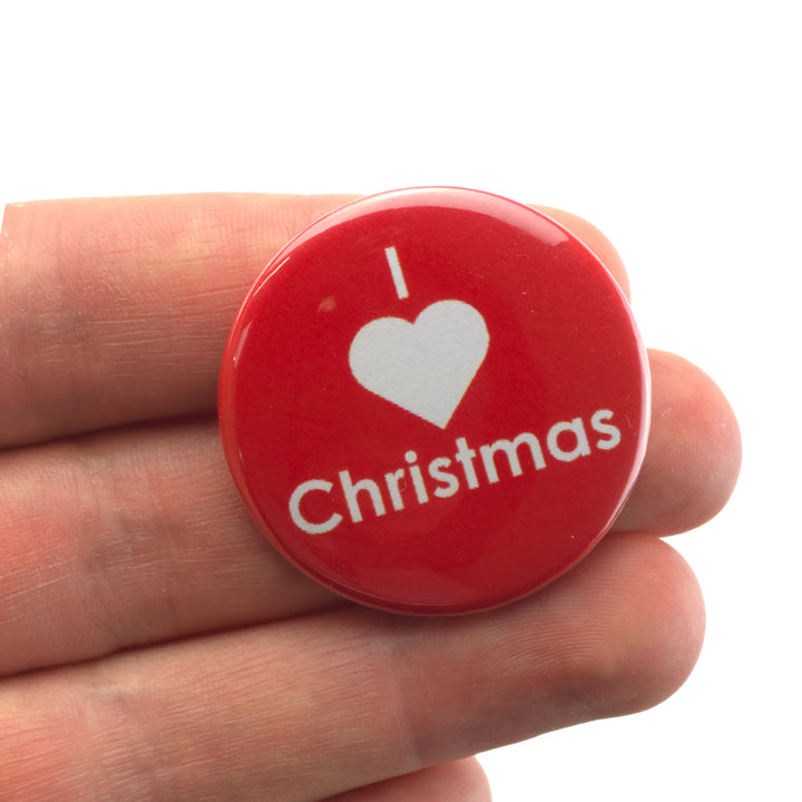 I Love Christmas | 38mm Button Pin Badge | Mini Gift | Cracker Filler