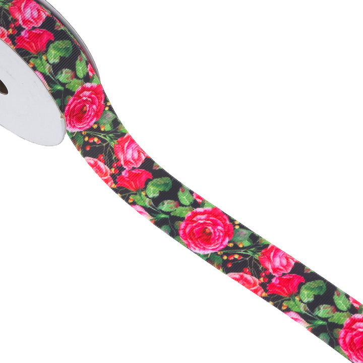 Rose Bouquet | Black or White Background | 25mm Grosgrain Ribbon | 10m Reel